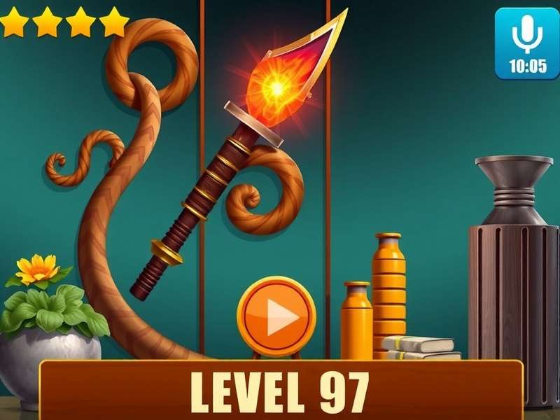 Brain Test Level 97 स्क्रीनशॉट जिसमें तीन रंगीन बटन दिख रहे हैं