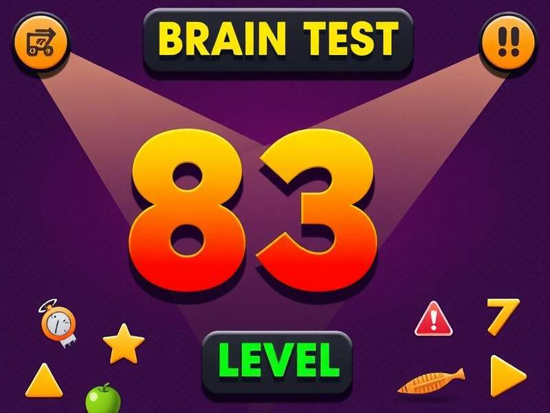 Brain Test Level 83 समाधान दिखाता हुआ स्क्रीनशॉट, प्रश्न बॉक्स में 'बटन' शब्द पर टैप करते हुए
