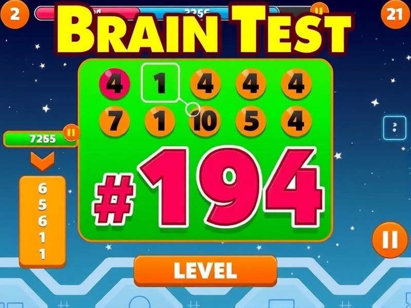 Brain Test Level 194 gameplay screenshot showing the tricky puzzle interface with colorful elements
