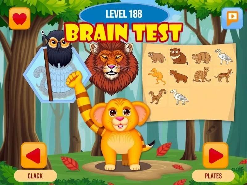 Brain Test Level 168 Find Animals scene with hidden animals including elephant, giraffe, fish, snake, and bird